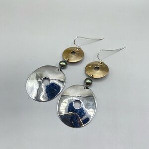 Robert Lee Morris RLM Studios Silver Brass Pearl Circle Earrings